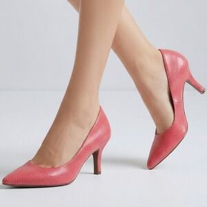 Comfort Plus by Predictions Womens Pink Faux Snakeskin  Pointed Toe Heel Pumps 8